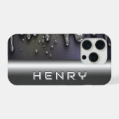 💿 Liquid Metal Flow Name Glow Over Silver Chrome iPhone Hülle (Rückseite (Horizontal))
