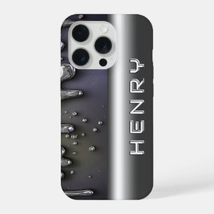 💿 Liquid Metal Flow Name Glow Über Silver Chrome iPhone 15 Pro Hülle