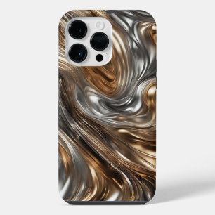 Liquid Metal Luxe: Abstraktes Silber & Gold iPhone 14 Pro Max Hülle