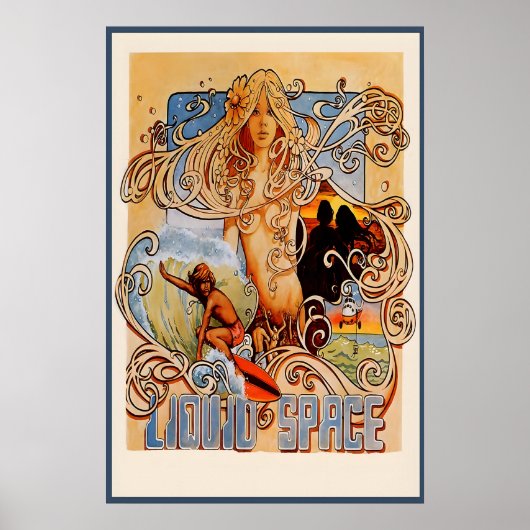 Liquid Space Poster mit Surf-Illustration aus den  (Vorne)