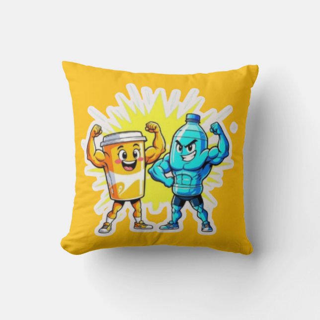 Liquid Strength – Funny Juice & Water Muscle Desig Kissen (Vorderseite)