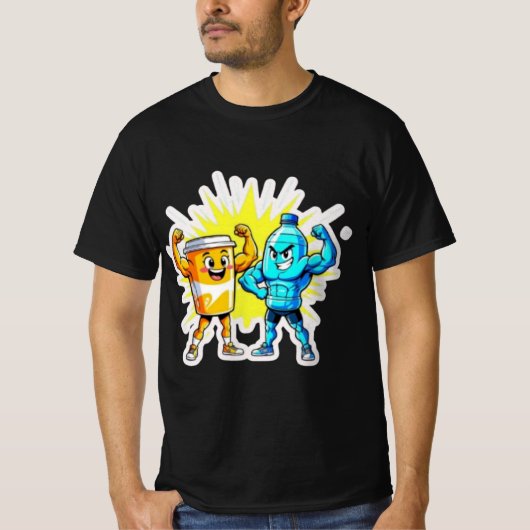 Liquid Strength – Funny Juice & Water Muscle Desig T-Shirt (Vorderseite)