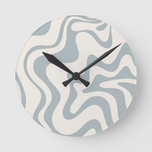 Liquid Swirl Abstract Pattern Blue-Grey and Cream Runde Wanduhr (Vorderseite)