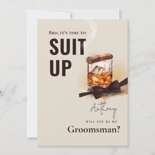 Liquor Bourbon Cigar Tuxedo Suit Up Groomsman Einladung (Vorderseite)
