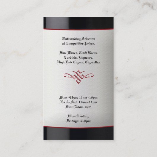Liquor Wine Store Business Card Visitenkarte (Rückseite)