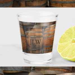 Liquor Wood Barrel Kegs Mit Monogramm fotografisch Schnapsglas