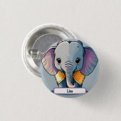 Lisa das Baby Elephant, mit Custom Nametag! Button (Vorne & Hinten)