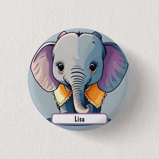 Lisa das Baby Elephant, mit Custom Nametag! Button (Vorderseite)
