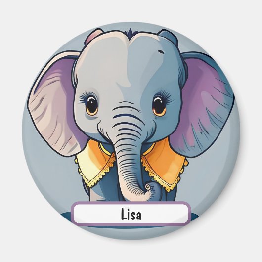 Lisa das Baby Elephant, mit Custom Nametag! Magnet (Vorne)