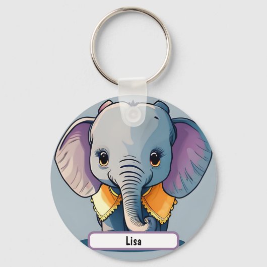 Lisa das Baby Elephant, mit Custom Nametag! Schlüsselanhänger (Vorderseite)