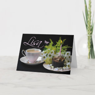Lisa Geburtstagskarte mit Teekuchen und Blume Karte