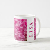 "Lisa" Name Spring Pink Hydrangea Blumenschrift Kaffeetasse (VorderseiteRechts)