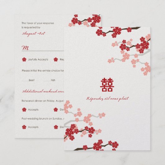 LISA_Red Cherry Blossoms Wedding RSVP 1 FINAL - V2 Karte (Vorne/Hinten)