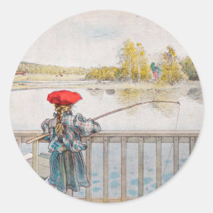 Lisbet Fischen von Carl Larsson, Vintage Fine Art Runder Aufkleber