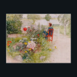 Lisbeth im Blumengarten Postkarte<br><div class="desc">Sommer in Sundborn oder "Lisbeth in the Garden" von dem schwedischen Künstler Carl Larsson. Junge Frau sitzt im Stuhl mit Blume im Vordergrund und im Hintergrund im See.</div>