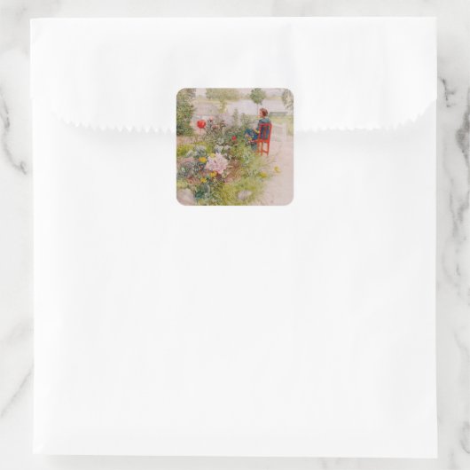 Lisbeth im Blumengarten Quadratischer Aufkleber (Tasche)