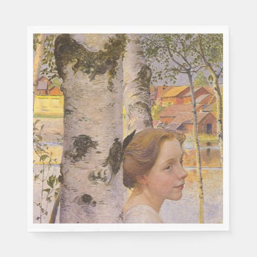 Lisbeth in der Birch Grove (Schönes junges Mädchen Serviette (Vorderseite)