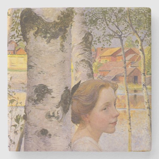 Lisbeth in der Birch Grove (Schönes junges Mädchen Steinuntersetzer (Vorderseite)