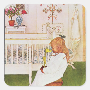 Lisbeth mit gelber Tulpe Quadratischer Aufkleber