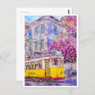 Lisboa Portugal Travel Place Watercolor Postkarte