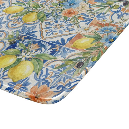 Lisbon Blue Lemon Tile Citrus Kitchen Decor Schneidebrett (Ecke)