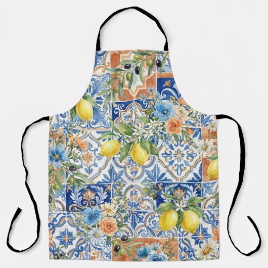 Lisbon Blue Lemon Tile Citrus Kitchen Decor Schürze (Vorderseite)