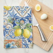 Lisbon Elegant Mediterranean Lemon Tile Pattern Geschirrtuch (Viertel Falte)