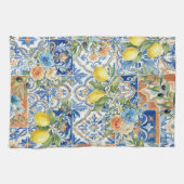 Lisbon Elegant Mediterranean Lemon Tile Pattern Geschirrtuch (Horizontal)