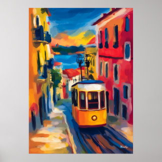 Lisbon Fauvist Cityscape, Alfama Colorful Portugal Poster