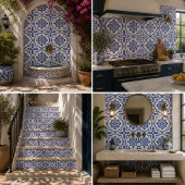 Lisbon Royale Classic Blue and White Geometric Fliese