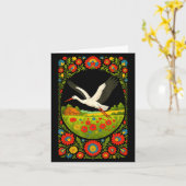 Lish Stork Folk Art Lska Countryside Design Karte (Gelbe Blume)