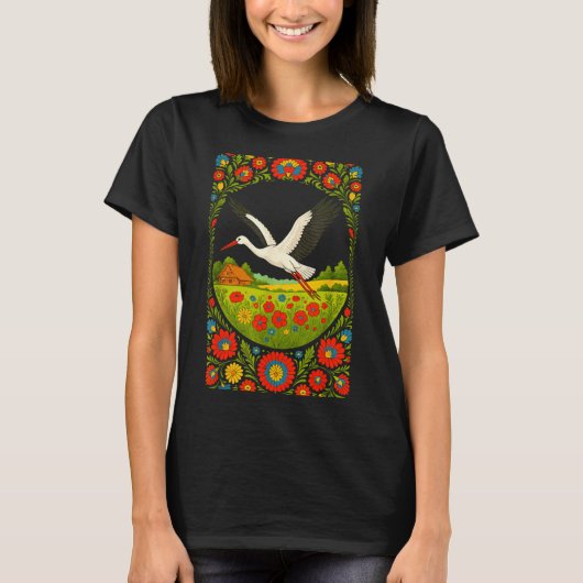 Lish Stork Folk Art Lska Countryside Design T-Shirt (Vorderseite)