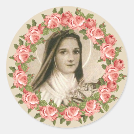 Lisieux-Therese mit Kruzifix/Rose-Aufkleber Runder Aufkleber (Vorderseite)