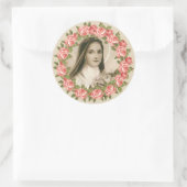 Lisieux-Therese mit Kruzifix/Rose-Aufkleber Runder Aufkleber (Tasche)