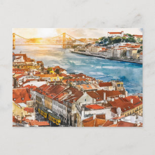 Lissabon Aquarellmalerei Postkarte