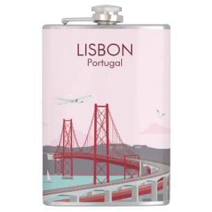 Lissabon-Brücke über den Tejo im Vintage-Stil Flachmann