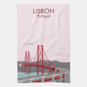 Lissabon-Brücke über den Tejo im Vintage-Stil Geschirrtuch