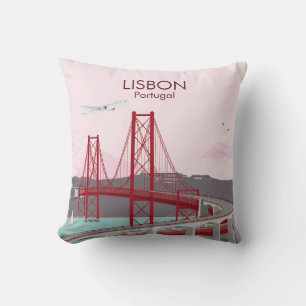 Lissabon-Brücke über den Tejo im Vintage-Stil Kissen