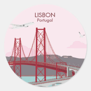 Lissabon-Brücke über den Tejo im Vintage-Stil Runder Aufkleber