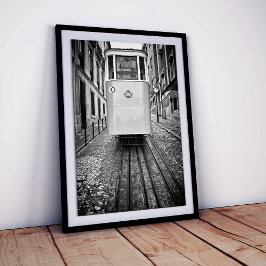 Lissabon Elevador da Gloria Funicular Tram B/W Fot Poster