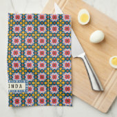 Lissabon farbige Fliesen oder Azulejos Muster Geschirrtuch (Viertel Falte)