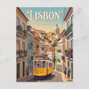 Lissabon Gelbe Straßenbahn Portugal Postkarte