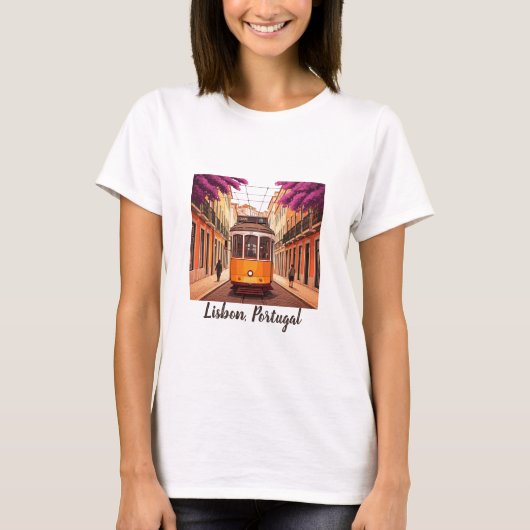 Lissabon Gelbe Straßenbahn Purple Blumen T-Shirt (Vorderseite)