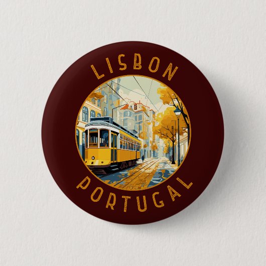 Lissabon Gelbe Straßenbahn Retro gestört Button (Vorderseite)