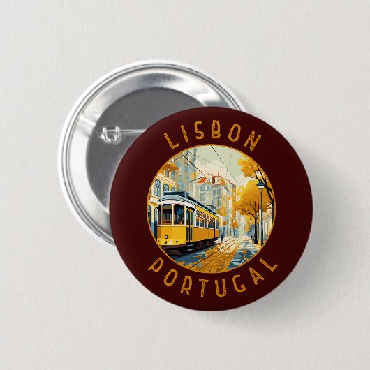 Lissabon Gelbe Straßenbahn Retro gestört Button (Vorne & Hinten)