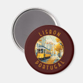 Lissabon Gelbe Straßenbahn Retro gestört Magnet (Vorderseite/Rückseite)