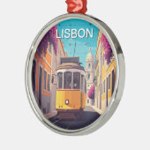Lissabon Gelbe Straßenbahn Romantischer Anime-Stil Ornament Aus Metall (Links)