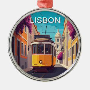Lissabon Gelbe Straßenbahn Romantischer Anime-Stil Ornament Aus Metall