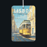 Lissabon Gelbe Straßenbahn Vintag Autolufterfrischer<br><div class="desc">Lissabon Retrovektor-Reisedesign in einem Emblem-Stil. Eine blühende Hafenstadt an der Mündung des Tagus,  bekannt für ihre alten pastellfarbenen Gebäude.</div>