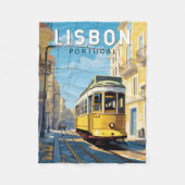 Lissabon Gelbe Straßenbahn Vintag Fleecedecke (Vorderseite)